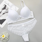 Unterwäsche-Set aus Spitze mit dekorativem Zirkonia und Blumenthema mit Schleifen