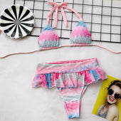 Zweiteiliger Bikini-Badeanzug mit bunten Rüschen