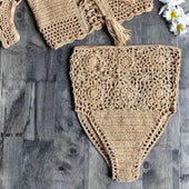 Bikini Badehöschen mit dekorativem Muster und hoher Taille