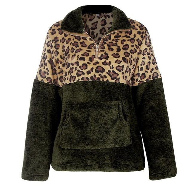 Damen-Fleece-Sweatshirt mit Leopardenmuster-Bombardina.de