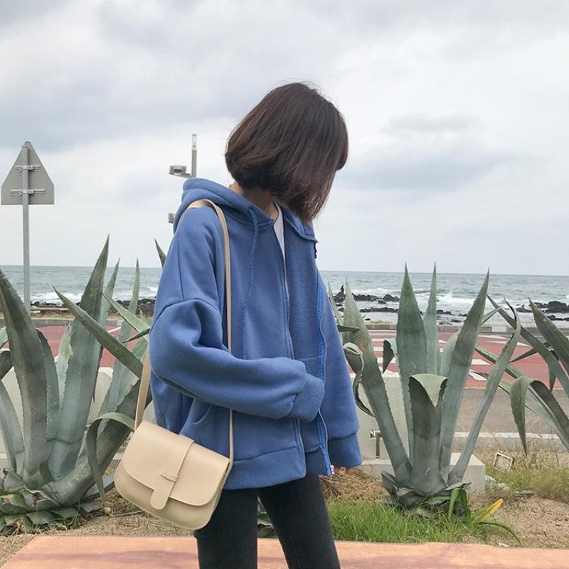 Sweatshirt mit Reißverschluss für Frauen in einer Farbe-Bombardina.de