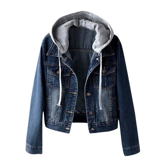 Damen Jeansjacke mit Kapuze-Bombardina.de