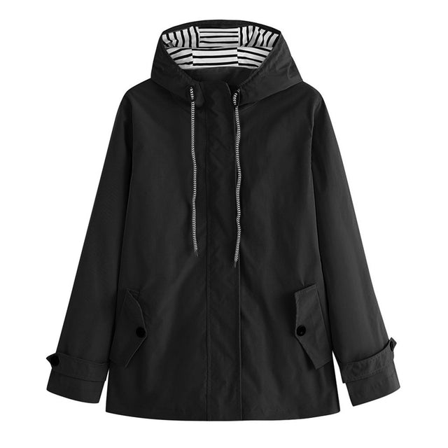 Damen-Regenjacke mit gestreifter Kapuze-Bombardina.de