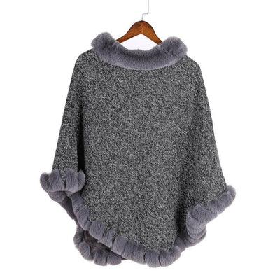 Poncho-Pullover für Damen mit Fell-Bombardina.de