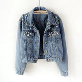 Damen Jeansjacke mit Perlen-Bombardina.de