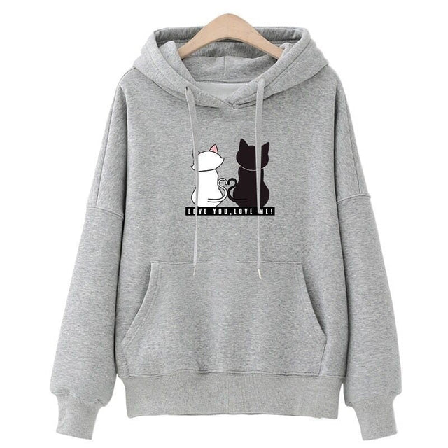 Damen-Kapuzenpullover mit Katzen-Print-Bombardina.de