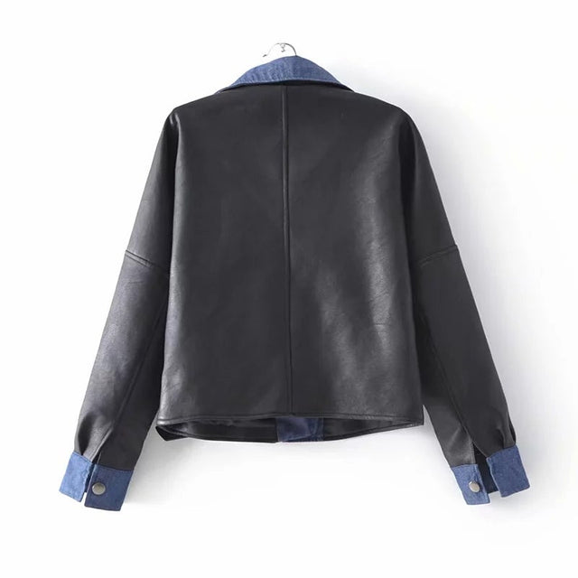 Damen Lederjacke mit Jeanskragen-Bombardina.de