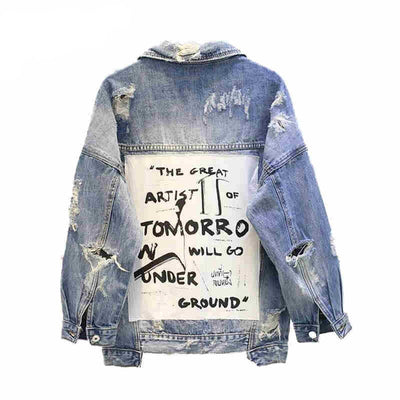 Damenjeansjacke mit einer Inschrift auf der Rückseite-Bombardina.de