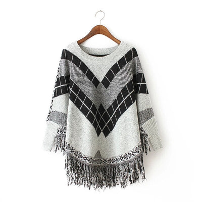 Poncho-Pullover für Damen mit geometrischem Muster-Bombardina.de