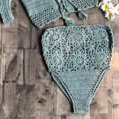 Bikini Badehöschen mit dekorativem Muster und hoher Taille