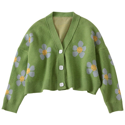 Damen-Strickjacke mit Blumen-Bombardina.de