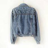 Damen Jeansjacke mit Perlen-Bombardina.de
