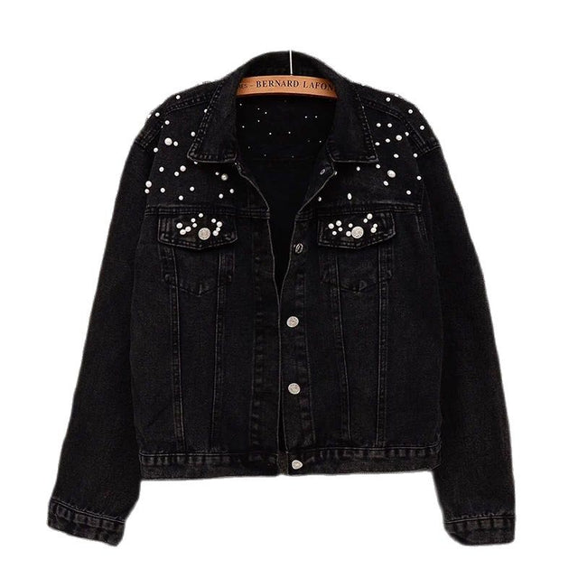 Damen Jeansjacke mit Perlen-Bombardina.de