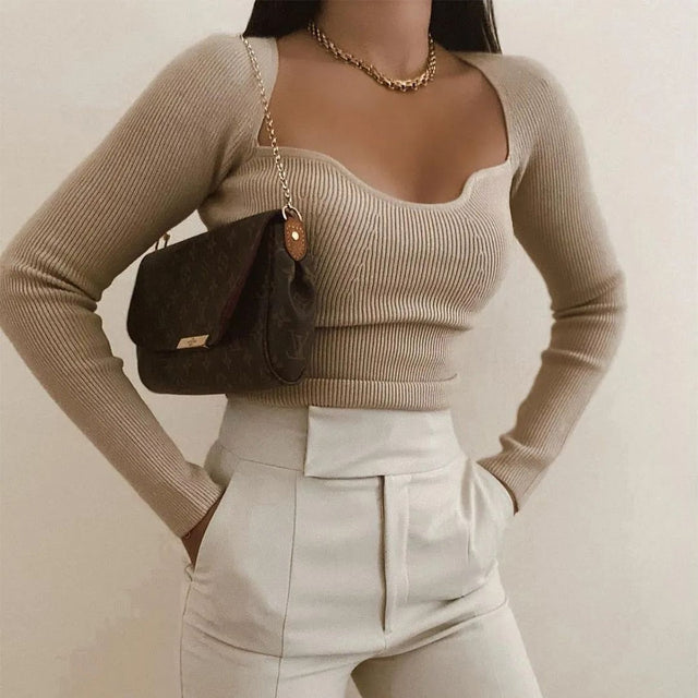 Damen-Strickpullover mit dekorativem Ausschnitt-Bombardina.de
