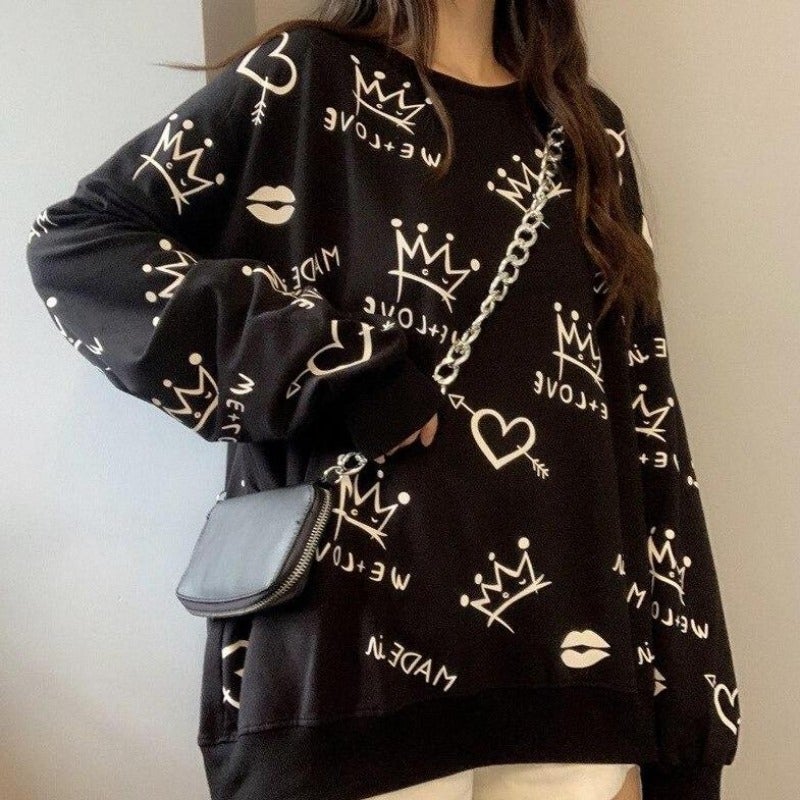 Damen-Sweatshirt ohne Reißverschluss mit Cartoon-Print-Bombardina.de