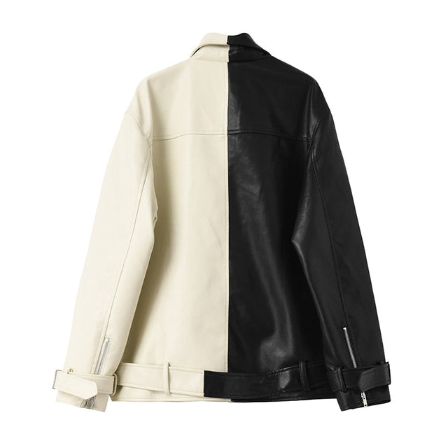 Zweifarbige Lederjacke für Damen-Bombardina.de