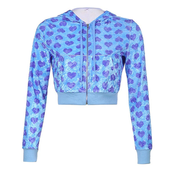 Damen-Sweatshirt mit Reißverschluss in Herzen-Bombardina.de