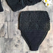 Bikini Badehöschen mit dekorativem Muster und hoher Taille