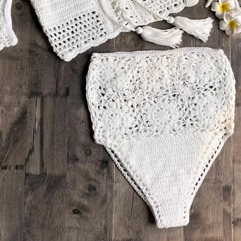 Bikini Badehöschen mit dekorativem Muster und hoher Taille