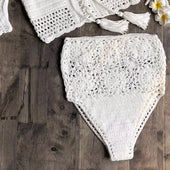 Bikini Badehöschen mit dekorativem Muster und hoher Taille