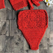 Bikini Badehöschen mit dekorativem Muster und hoher Taille