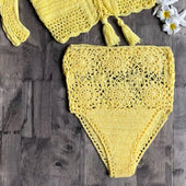 Bikini Badehöschen mit dekorativem Muster und hoher Taille
