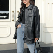 Damen Lederjacke mit lockerem Schnitt-Bombardina.de