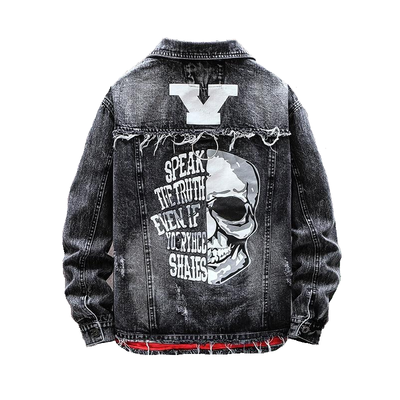 Herren-Jeansjacke mit Totenkopfmotiv-Bombardina.de