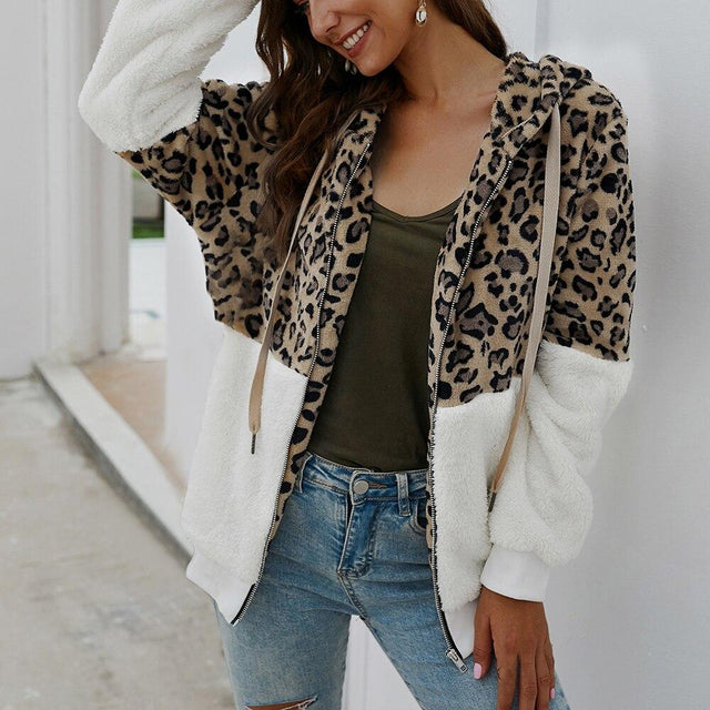 Damen-Fleece-Sweatshirt mit Leopardenmuster-Bombardina.de
