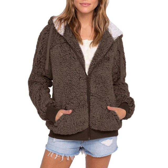 Damen-Fleece-Sweatshirt mit Kontrastkapuze-Bombardina.de
