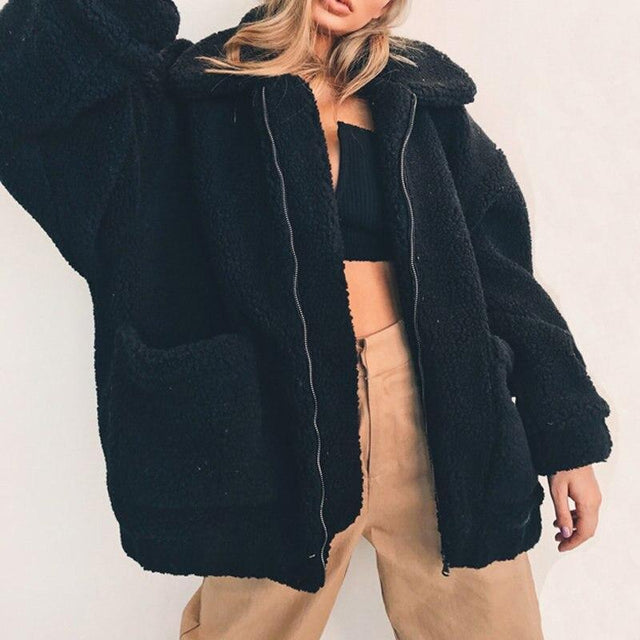 Damen-Fleece-Sweatshirt mit Kragen-Bombardina.de