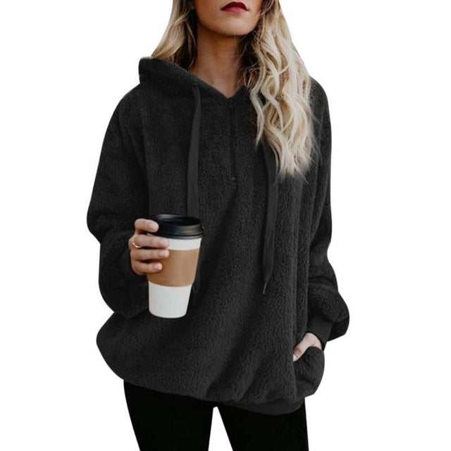 Damen-Fleece-Sweatshirt mit Reißverschluss am Ausschnitt-Bombardina.de