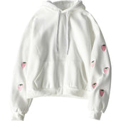 Damen-Sweatshirt mit Kapuze und Erdbeeren an den Ärmeln-Bombardina.de
