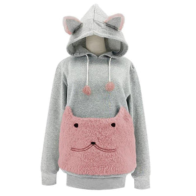 Damen-Sweatshirt mit Kapuze und einer Tasche in Form einer Katze - Bombardina.de