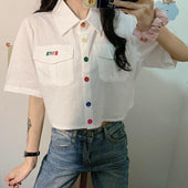 Damen-Poloshirt mit bunten Knöpfen-Bombardina.de