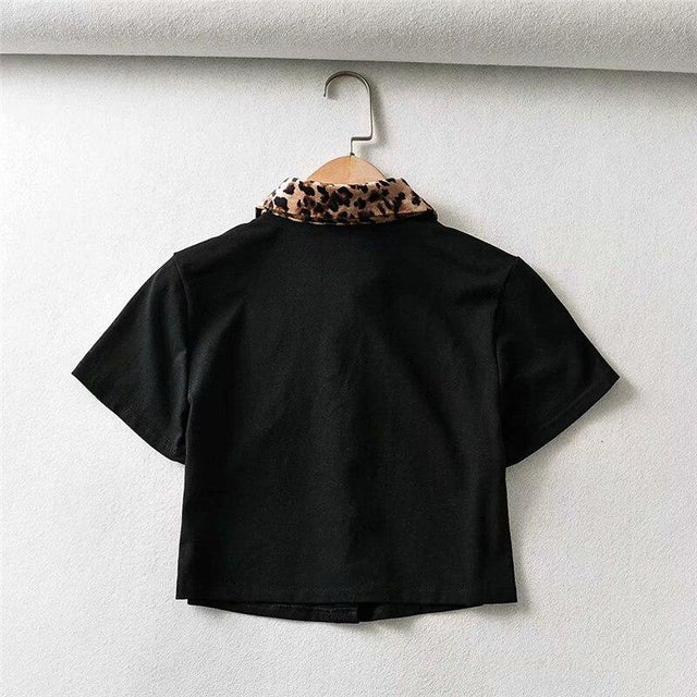 Damen-Poloshirt mit Leopardenkragen-Bombardina.de