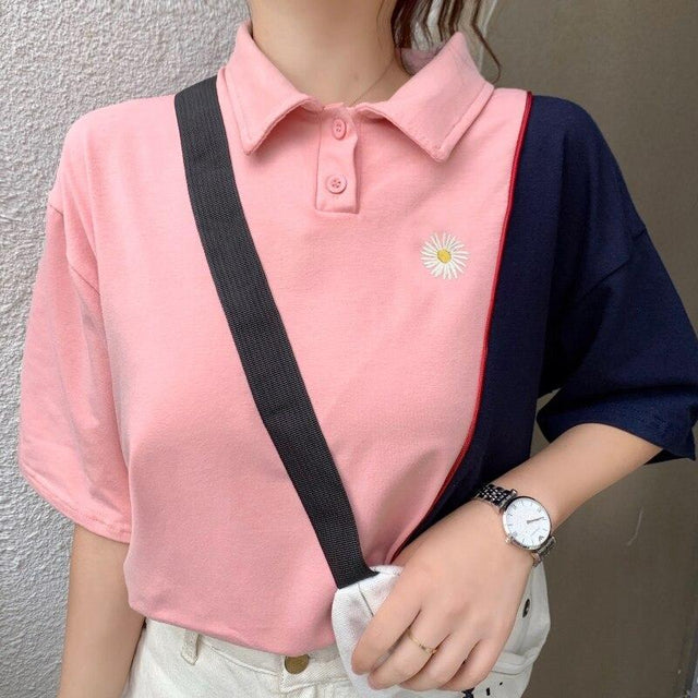 Damen-Poloshirt mit Blumenstickerei-Bombardina.de