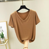 Damen-T-Shirt mit V-Ausschnitt und lockerem Schnitt-Bombardina.de