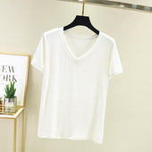 Damen-T-Shirt mit V-Ausschnitt und lockerem Schnitt-Bombardina.de