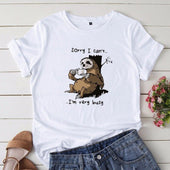 Damen-T-Shirt mit V-Ausschnitt und Faultiermotiv-Bombardina.de