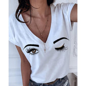 Damen-T-Shirt mit V-Ausschnitt und Augenmotiv-Bombardina.de