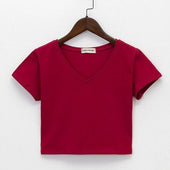 Kurz geschnittenes Damen-T-Shirt mit V-Ausschnitt-Bombardina.de