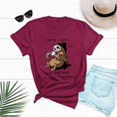 Damen-T-Shirt mit V-Ausschnitt und Faultiermotiv-Bombardina.de