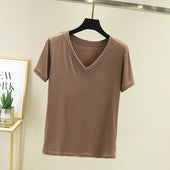 Damen-T-Shirt mit V-Ausschnitt und lockerem Schnitt-Bombardina.de
