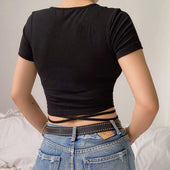 Damen-T-Shirt mit V-Ausschnitt und Bindung-Bombardina.de