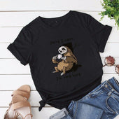 Damen-T-Shirt mit V-Ausschnitt und Faultiermotiv-Bombardina.de