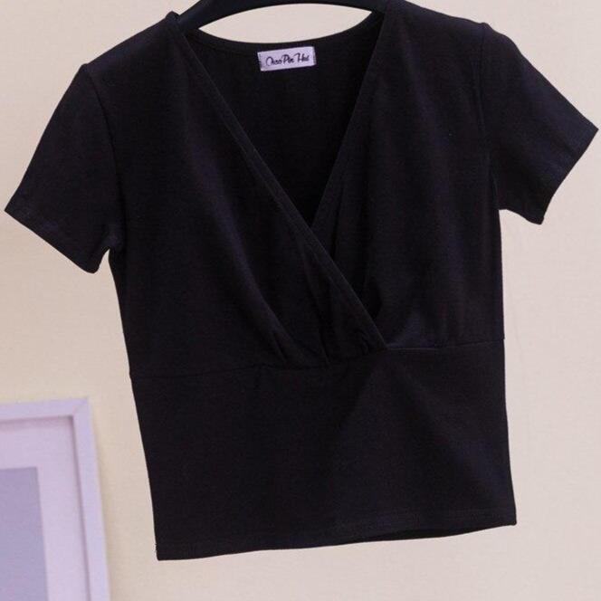 Damen-T-Shirt mit V-Ausschnitt und Umschlag-Bombardina.de