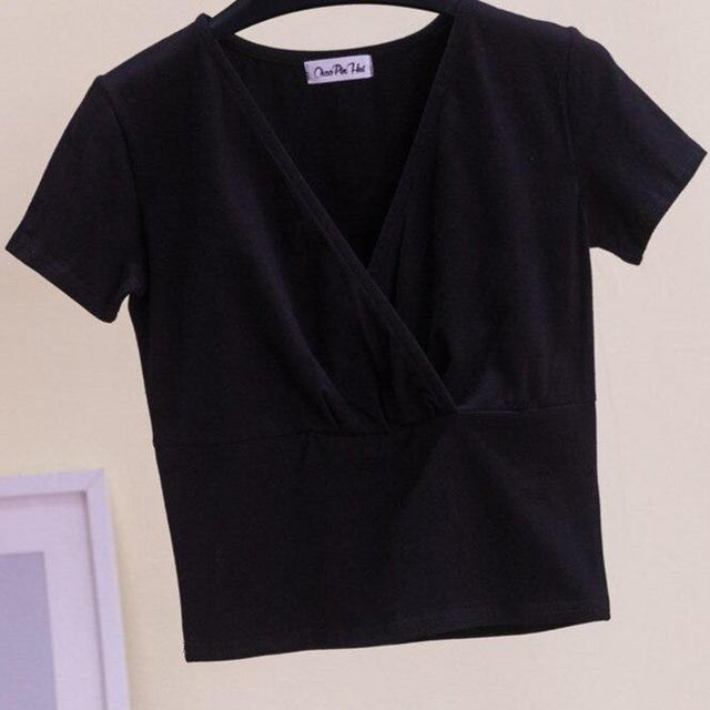 Damen-T-Shirt mit V-Ausschnitt und Umschlag-Bombardina.de