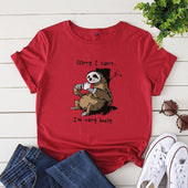 Damen-T-Shirt mit V-Ausschnitt und Faultiermotiv-Bombardina.de
