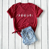 Damen-T-Shirt mit V-Ausschnitt und Mondmotiv-Bombardina.de